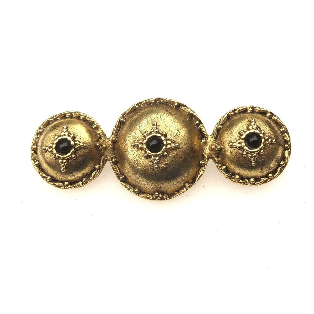 Gorgeous Triple Etruscan Shield Bar Brooch Signed Lazuli